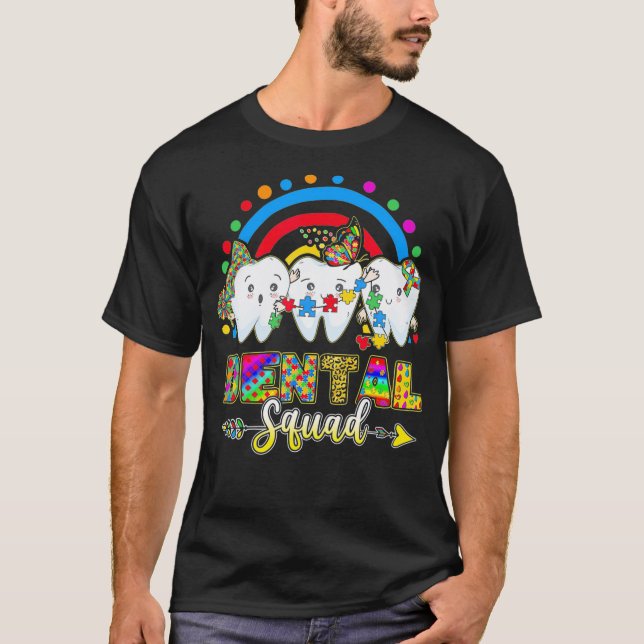 Tandpussel Autism Day Dental Squad draon boll z T Shirt (Framsida)