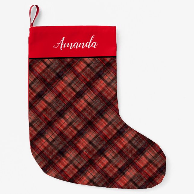Tandrött svart, skotsk liten julstrumpa (Framsidan)