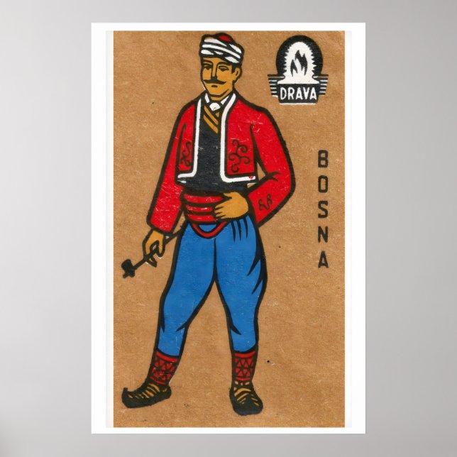 Tändsticksask Konsttryck Bosnisk Vintage Affisch (Framsidan)
