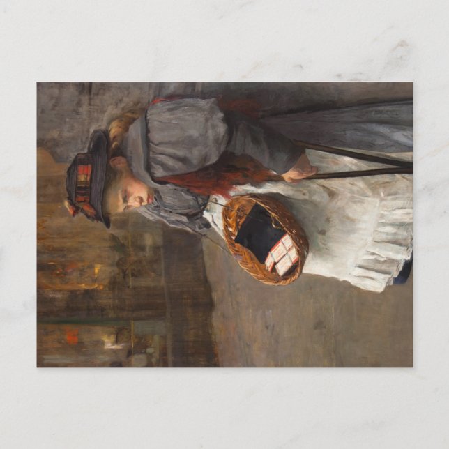 Tändsticksflicka fattig gatumunkare urban fattigdo vykort (Framsida)