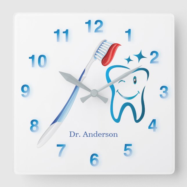 Tandtandan Dentist Monogram Cute Toothborush Lyckl Fyrkantig Klocka (Framsida)