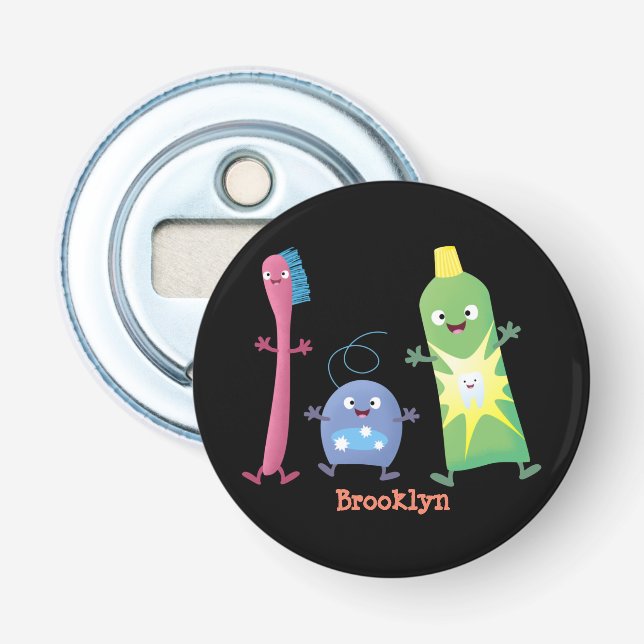 Tandtandborsttandkräm, tecknad av tandtvätt flasköppnare (Framsidan)