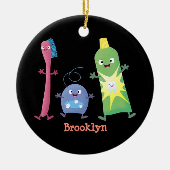 Tandtandborsttandkräm, tecknad av tandtvätt julgransprydnad keramik (Framsidan)