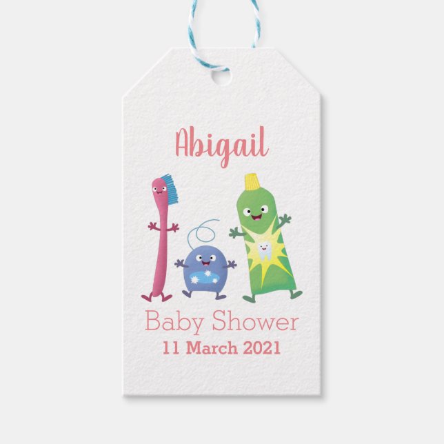 Tandtandborsttandkräm, tecknad av tandtvätt presentetikett (Framsidan)