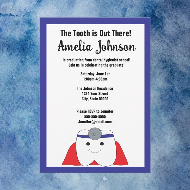 Tandtandshygienist Studenten-tand personaliserar Inbjudningar (A funny dental hygienist graduation invitation)