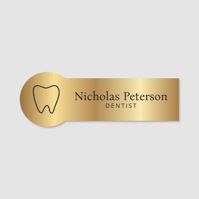 Tandtandstenstandläkare i modern Metallisk Guld Namnbricka (Framsida)