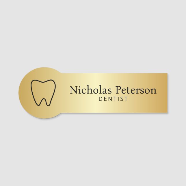 Tandtandstenstandläkare i modern Metallisk Guld Namnbricka (Framsida)