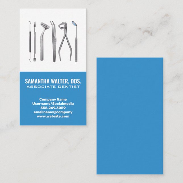 Tandvård Verktyg ikon | Associerade tandläkare Visitkort (Fram/baksida)