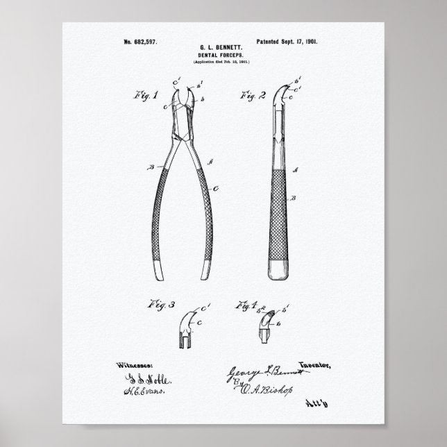 Tandvårdsmedicin 1901 Patent Art White Papper Poster (Framsidan)