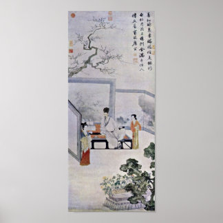 Tang Yin - poeten och två artister Poster