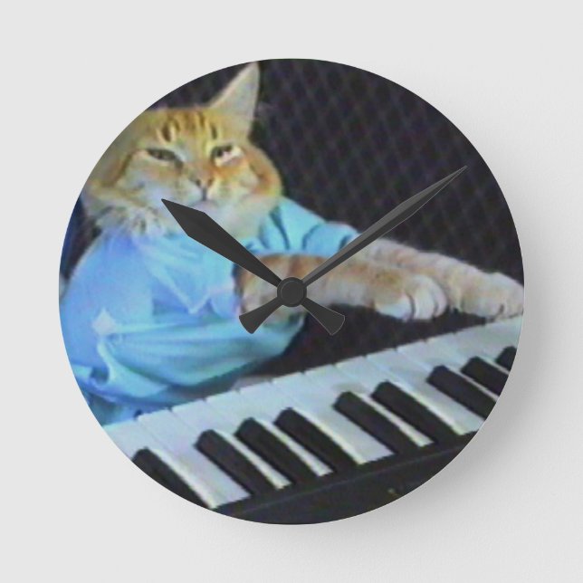 Tangentbord Cat Clock Time! Rund Klocka (Framsida)