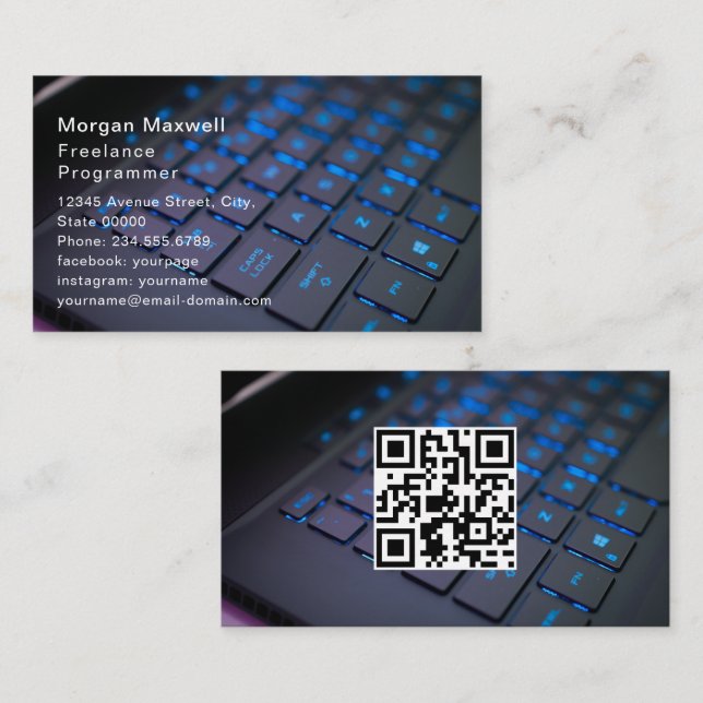 Tangentbord Datorprogrammerare QR-kod blå Visitkort (Fram/baksida)