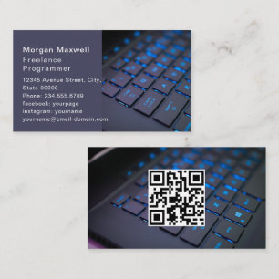 Tangentbord Datorprogrammerare QR-kod blå Visitkort