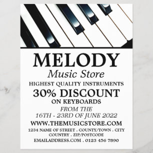 Tangentbord Nycklar, musikinstrumentbutik Reklamblad