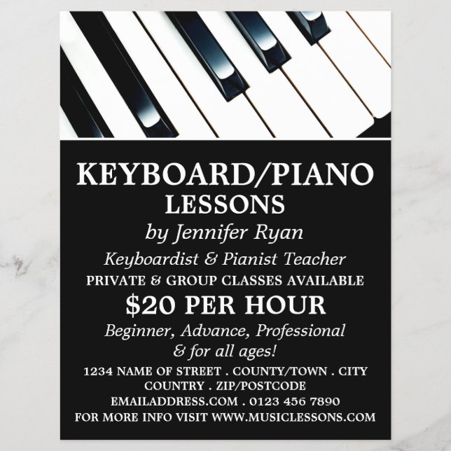 Tangentbord Nycklar, Tangentbord, Piano Lessons Fl Reklamblad (Framsidan)