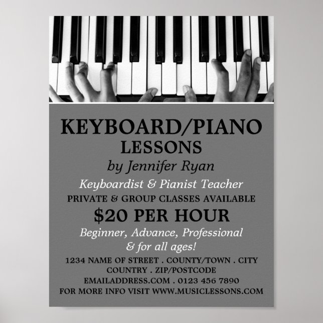 Tangentbord Player, Tangentbord, Piano Lessons Poster (Framsidan)