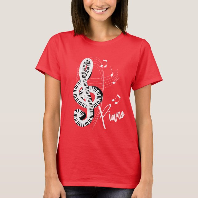Tangentbord Treble Clef Roligt Musik noter Piano G T Shirt (Framsida)