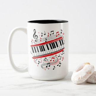 Tangentbords Piano Konst "Tangentbordsnoter" Musik Två-Tonad Mugg