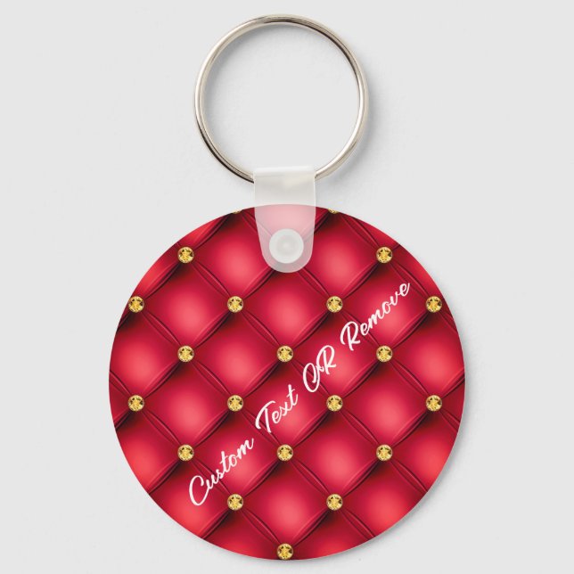 Tangentkedja för röd lädertext från guld Diamond T Nyckelring (Framsida)