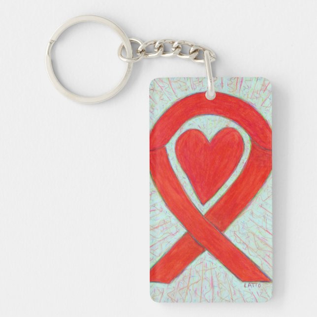 Tangentkedjan "Red Awareness Ribbon Heart Anpassni (Framsidan)
