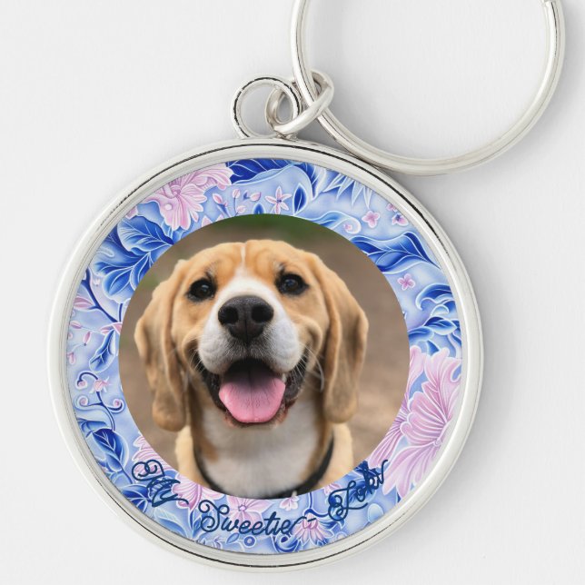 Tangentkedjor för Personlig till Hund Rund Silverfärgad Nyckelring (Framsidan)