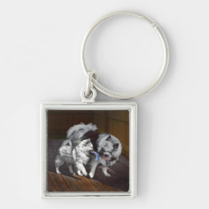 Tangenttidsmålning - Cute Original Hund Art Fyrkantig Silverfärgad Nyckelring