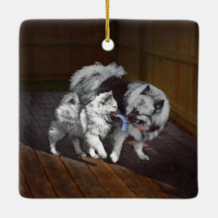 Tangenttidsmålning - Cute Original Hund Art Julgransprydnad Keramik
