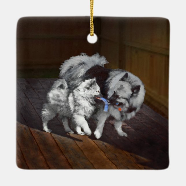 Tangenttidsmålning - Cute Original Hund Art Julgransprydnad Keramik (Baksida)