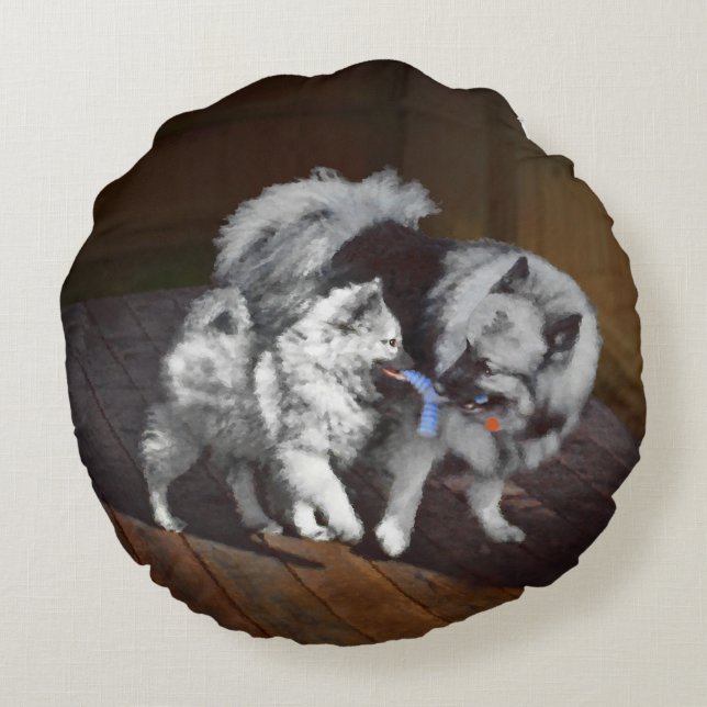 Tangenttidsmålning - Cute Original Hund Art Rund Kudde (Baksidan)
