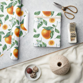 Tangerin grenar, blad och blommor presentpapper