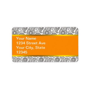 Tangerine Black Paisley Adressetikett
