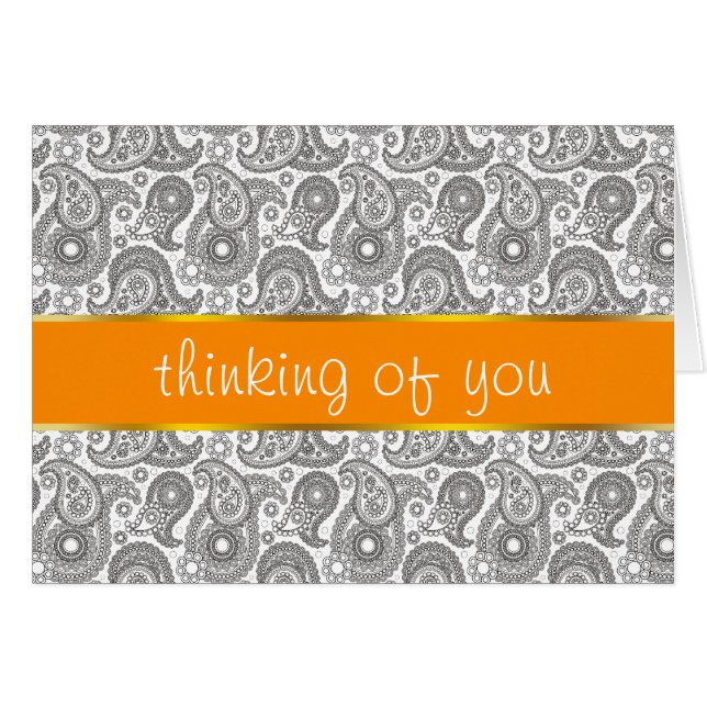 Tangerine Black Paisley Hälsningskort (Framsidan Horizontal)