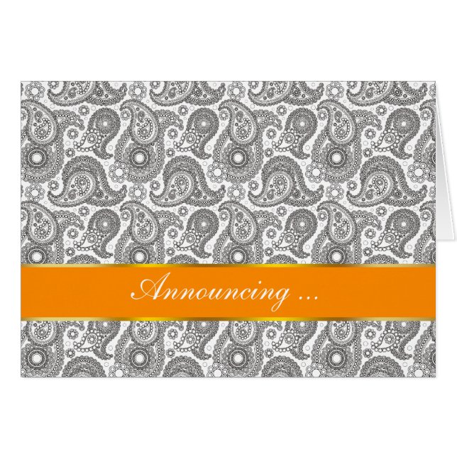 Tangerine Black Paisley Hälsningskort (Framsidan Horizontal)