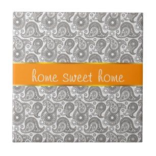Tangerine Black Paisley Kakelplatta