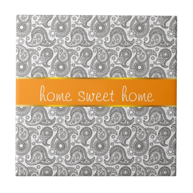 Tangerine Black Paisley Kakelplatta (Framsidan)