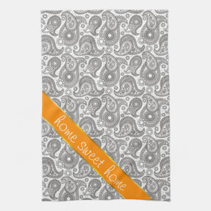 Tangerine Black Paisley Kökshandduk