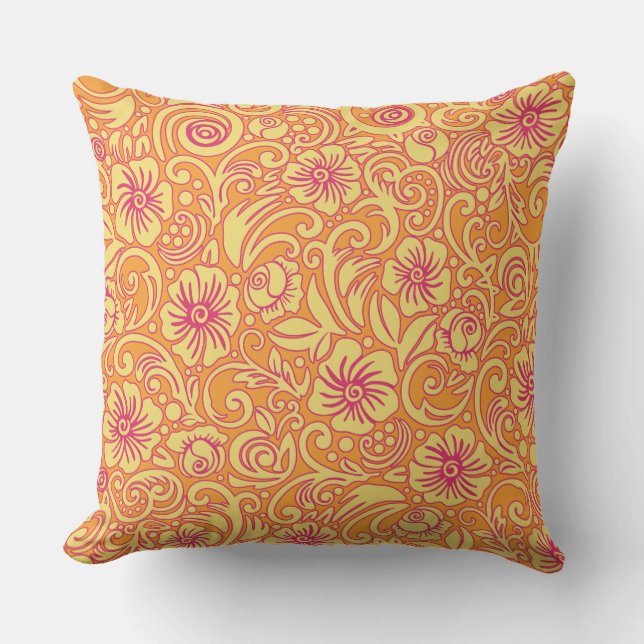 Tangerine Blommigt Dream Mönster Pillow Kudde (Framsida)