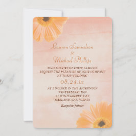 Tangerine Blommigt Watercolor Bröllop Inbjudningar