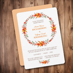 Tangerine Boho Blommigt Wand Modern Bröllop Inbjudningar