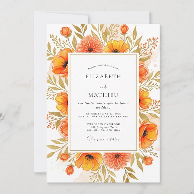 Tangerine Captivating Autumnal Wedding Inbjudningar (Framsida)