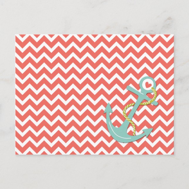 Tangerine Chevron Zigzag Teal Anchor All-Tillfälle Vykort (Framsida)