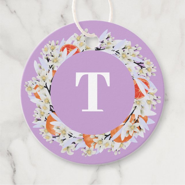 Tangerine Citrus Blooming Grenar Blommigt andedräk Gåvor Etiketter (Framsida)