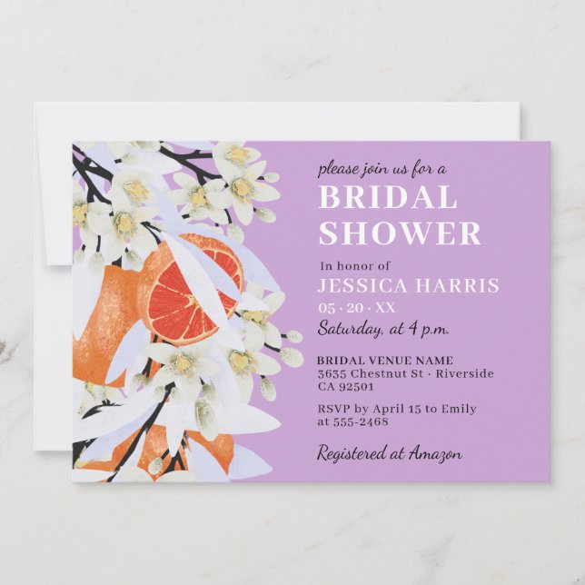 Tangerine Citrus Blooming Grenar Blommigt andedräk Inbjudningar (Framsida)