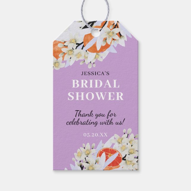 Tangerine Citrus Blooming Grenar Blommigt andedräk Presentetikett (Framsidan)
