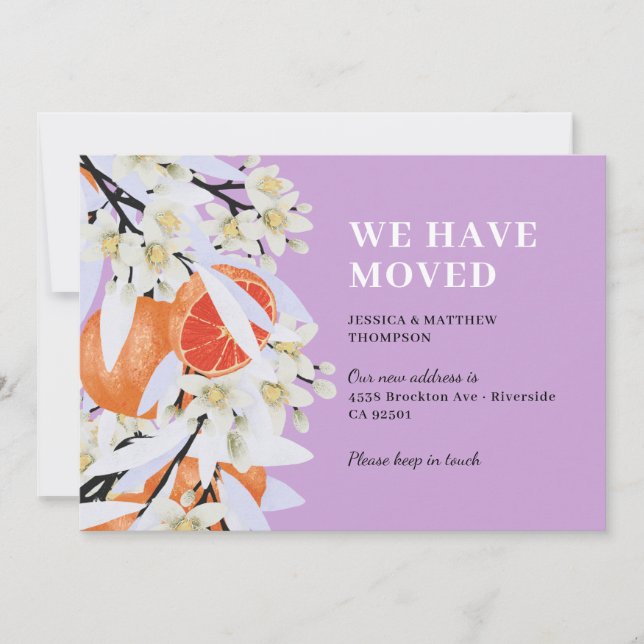 Tangerine Citrus Botanical Wand Blommigt New Home Inbjudningar (Framsida)