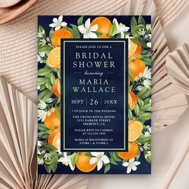 Tangerine Citrus Orange Navy Photo Möhippa Inbjudningar (Skapare uppladdad)