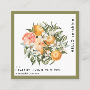Tangerine Citrus Orchard Boho Botanical Fyrkantigt Visitkort