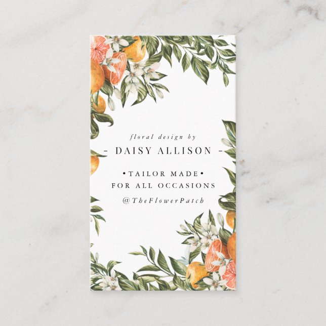 Tangerine Citrus Orchard Boho Botanical Visitkort (Framsida)