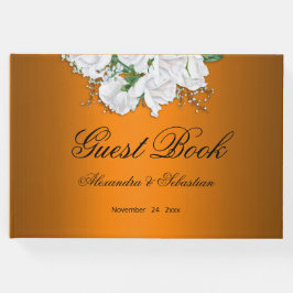 Tangerine Elegant Vit ros Bröllop Gästböcker