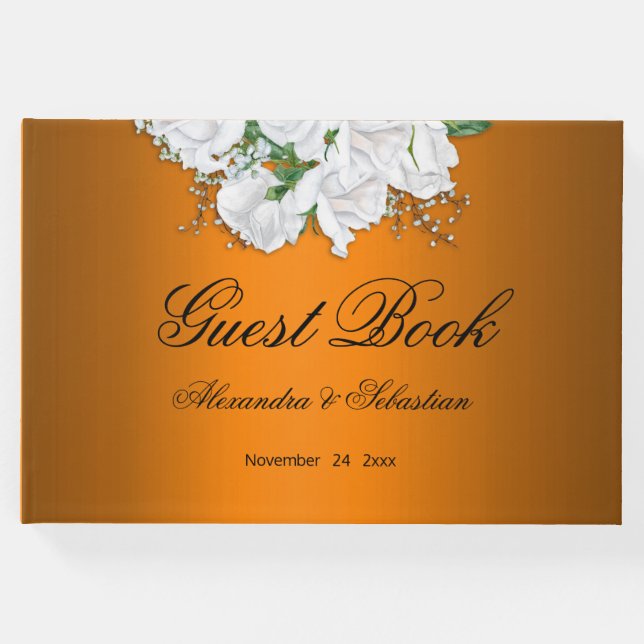 Tangerine Elegant Vit ros Bröllop Gästböcker (Framsida)